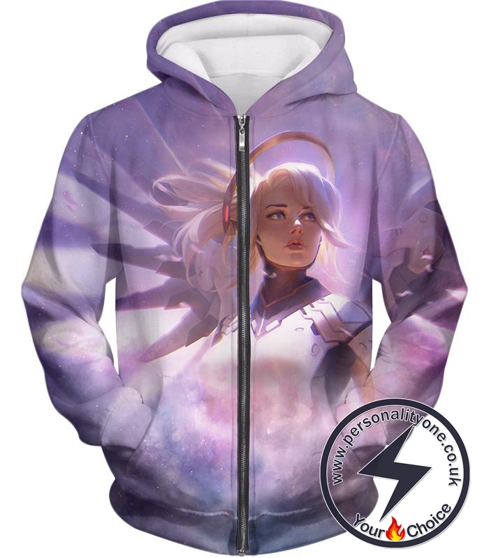 Overwatch Team Support Healer Mercy Zip Up Hoodie